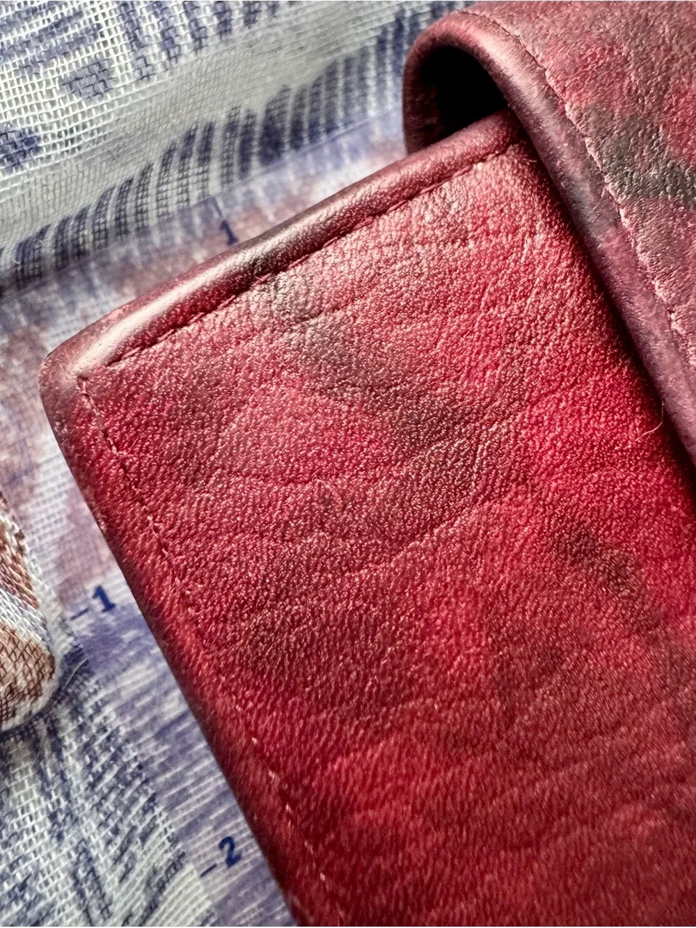 Buxton Burgundy Leather Wallet with Embossed Floral Flap